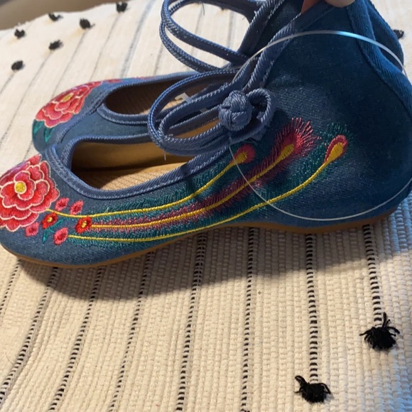 Ina Blue Embroidered Women's Flats - Picture 7 of 12
